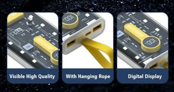 Transparent Power Bank with LED Light –2000 mAh Portable Charger