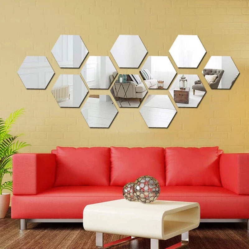Hexagon Acrylic Mirror Wall Stickers – DIY Geometric Home Decor for Living Room & Bedroom