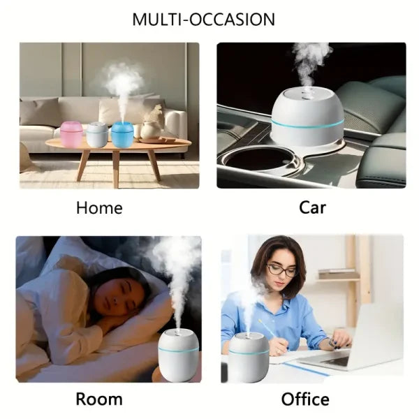 Portable USB Air Humidifier with Warm LED Outline – Mini Ultrasonic Mist for Home, Office & Car