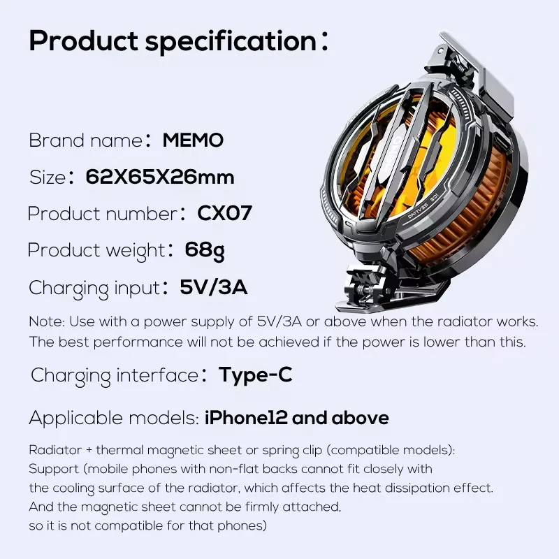 Memo CX07 Mobile Cooling Fan – Magnetic & Clip-On Smartphone Cooler