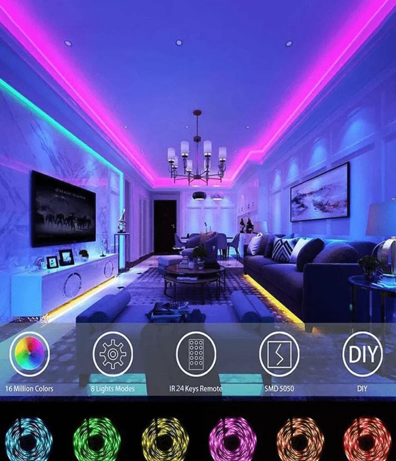 LED Strip Lights – Flexible RGB LED Tape with Remote & USB/Adapter Powered