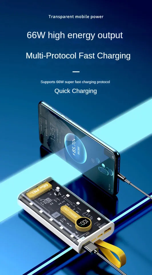 Transparent Power Bank with LED Light –2000 mAh Portable Charger